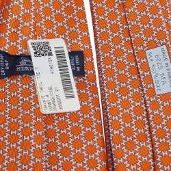 Pre Owned Hermès Orange 7 Sunny H Silk Tie