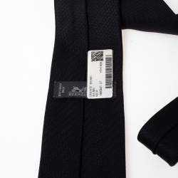 Pre Owned Hermes Black 7 Shinny Silk Tie