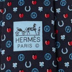 مملوكة مسبقًا Hermes Navy Blue 7 Job Interview Silk Twill Tie