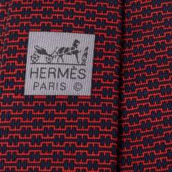 Pre Owned Hermes Rouge 7 H Linge Silk Twill Tie 