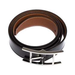 Pre Owned Hermes Noir/Gold Box and Togo Leather Quentin Reversible Belt 100 CM