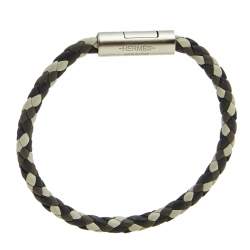Pre Owned Hermès Multicolor Braided Leather Palladium Plated Goliath T3 Bracelet