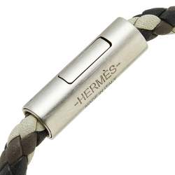 Pre Owned Hermès Multicolor Braided Leather Palladium Plated Goliath T3 Bracelet