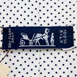 Pre Owned Hermes White Polka Dot Printed Silk Tie