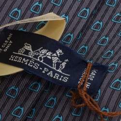 Pre Owned Hermès Anthracite Grey Liane Equestre Silk Tie