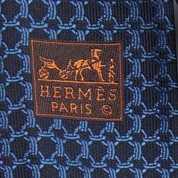 Pre Owned Hermes Navy Blue Lourde Silk Jacquard Tie