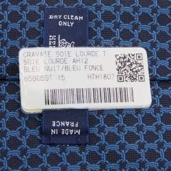 Pre Owned Hermes Navy Blue Lourde Silk Jacquard Tie