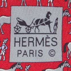 Hermes Red Rodeo Printed Silk Tie