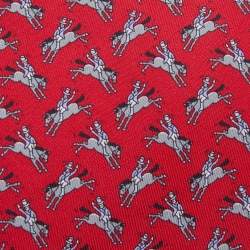 Hermes Red Rodeo Printed Silk Tie