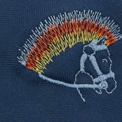 Pre Owned Hermes Marine Blue Cheval Punk Embroidered Silk Slim Tie