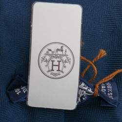 Pre Owned Hermes Marine Blue Cheval Punk Embroidered Silk Slim Tie