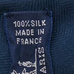 Pre Owned Hermes Marine Blue Cheval Punk Embroidered Silk Slim Tie