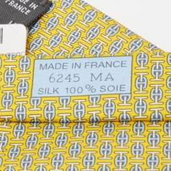 Pre Owned Hermès Yellow H Au Maillon Printed Silk Skinny Tie