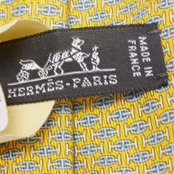 Pre Owned Hermès Yellow H Au Maillon Printed Silk Skinny Tie
