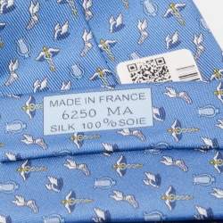 Pre Owned Hermès Blue 7 H Flying Hermès Silk Slim Tie
