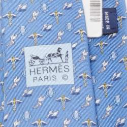 Pre Owned Hermès Blue 7 H Flying Hermès Silk Slim Tie