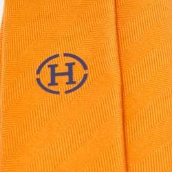 Pre Owned Hermès Orange 7 Chevron Recto Verso Silk Slim Tie