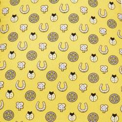 Pre Owned Hermès Yellow 7 Job Interview Printed Silk Skinny Tie