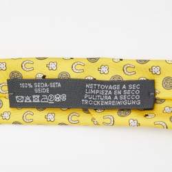 Pre Owned Hermès Yellow 7 Job Interview Printed Silk Skinny Tie