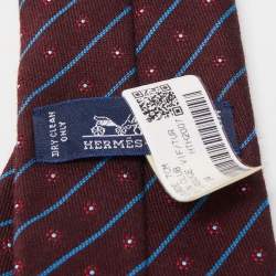 Pre Owned Hermès Burgundy Fleurs En Club Silk & Wool Jacquard Slim Tie