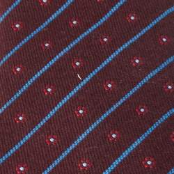 Pre Owned Hermès Burgundy Fleurs En Club Silk & Wool Jacquard Slim Tie