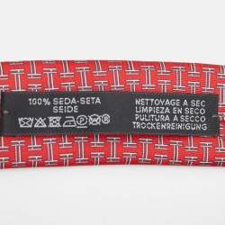 Pre Owned Hermès Red 7 Quinte Printed Silk Slim Tie