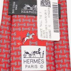 Pre Owned Hermès Red 7 Quinte Printed Silk Slim Tie