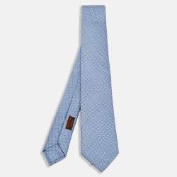 Pre Owned Hermès Blue 7 Drift Silk Jacquard Skinny Tie