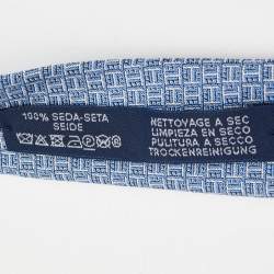 Pre Owned Hermès Blue 7 Drift Silk Jacquard Skinny Tie