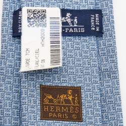 Pre Owned Hermès Blue 7 Drift Silk Jacquard Skinny Tie
