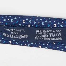 Pre Owned Hermès  Navy Blue 7 Bubble H Printed Silk Skinny Tie