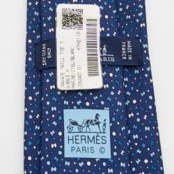 Pre Owned Hermès  Navy Blue 7 Bubble H Printed Silk Skinny Tie