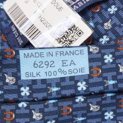 Pre Owned Hermès Navy Blue 7 Hermès Luck Printed Silk Slim Tie