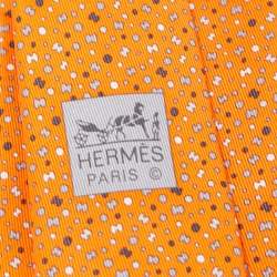 Pre Owned Hermes Orange 7 Bubble H Printed Silk Slim Tie