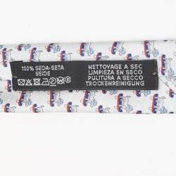 Pre Owned Hermès Silver 7 Roller Dog Twillbi Printed Silk Slim Tie 