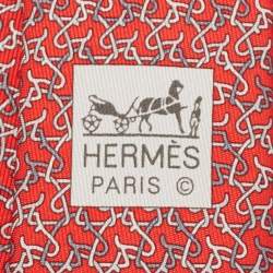 Pre Owned Hermès Red 7 Chevrophile Printed Silk Slim Tie