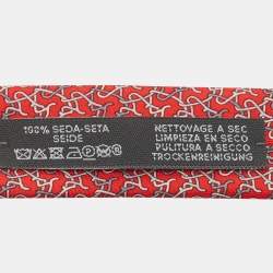 Pre Owned Hermès Red 7 Chevrophile Printed Silk Slim Tie