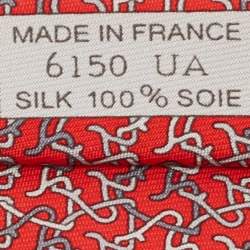 Pre Owned Hermès Red 7 Chevrophile Printed Silk Slim Tie