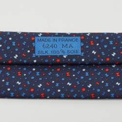 Pre Owned Hermès Navy Blue 7 Bubble H Printed Silk Slim Tie