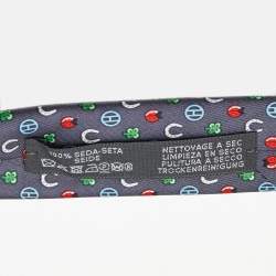 Pre Owned Hermès Grey Job Interview Printed Silk Slim Tie