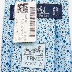 Pre Owned Hermès Blue 7 Bubble H Printed Silk Slim Tie