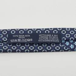 Pre Owned Hermès Navy Blue J'Ai Touche Pompon Printed Silk Slim Tie