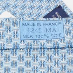 Pre Owned Hermès Blue H Au Maillon Printed Silk Skinny Tie