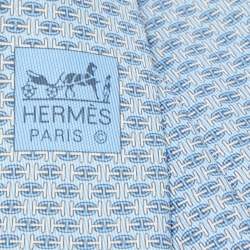 Pre Owned Hermès Blue H Au Maillon Printed Silk Skinny Tie