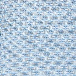 Pre Owned Hermès Blue H Au Maillon Printed Silk Skinny Tie