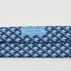 Pre Owned Hermes Navy Blue 7 Cheval Camail Printed Silk Slim Tie