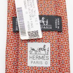 Pre Owned Hermès Orange Glenan Printed Silk Skinny Tie