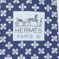 Hermès Navy Blue 7 Drone H Printed Silk Slim Tie
