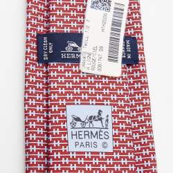 Hermès Rd H Ligne Printed Silk Slim Tie