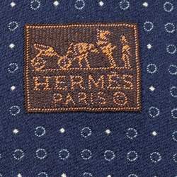 Pre Owned Hermes Navy Blue Cercles Et Pois Silk & Wool Jacquard Slim Tie